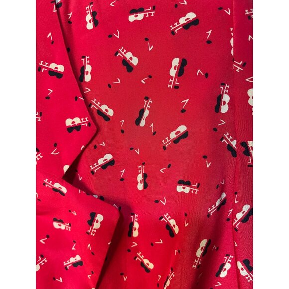 Liz Claiborne Vintage 1990s  Red Silk Blazer guitars  Sz 4 Modern Jazz Print - Picture 3 of 10
